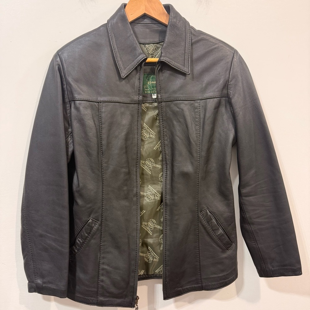 Edarly Vintage Black Genuine Leather Moto Biker Jacket Size M Goth Grunge Fall